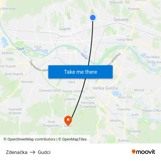 Zdenačka to Gudci map