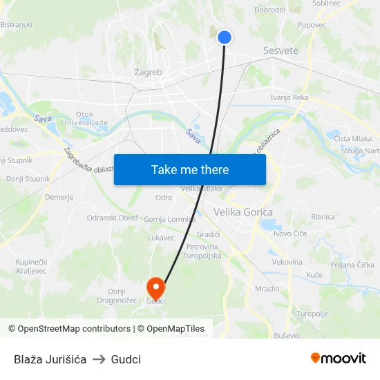 Blaža Jurišića to Gudci map