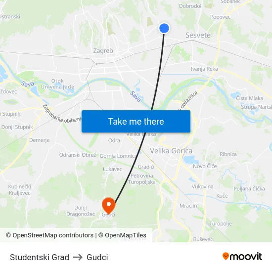 Studentski Grad to Gudci map