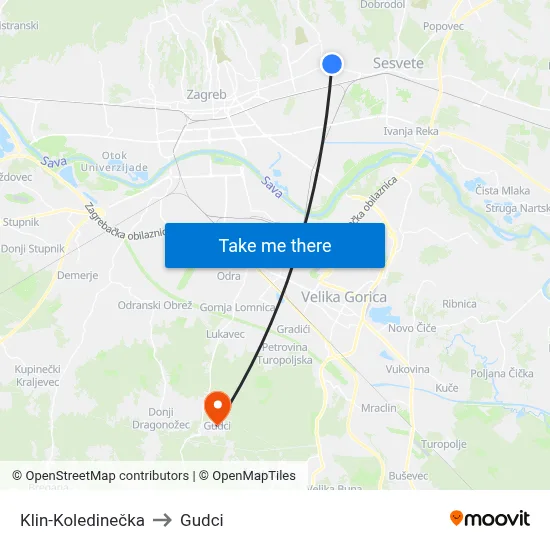 Klin-Koledinečka to Gudci map