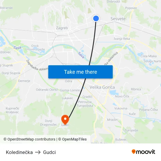Koledinečka to Gudci map
