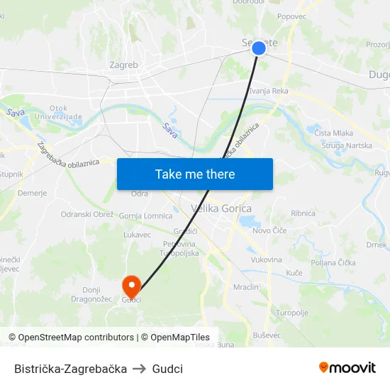 Bistrička-Zagrebačka to Gudci map