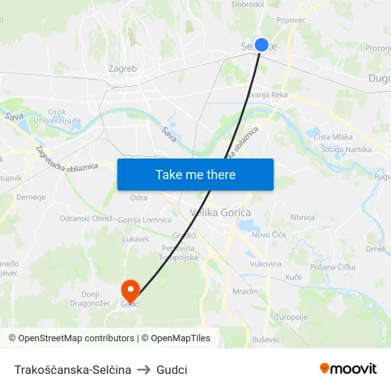 Trakoščanska-Selčina to Gudci map