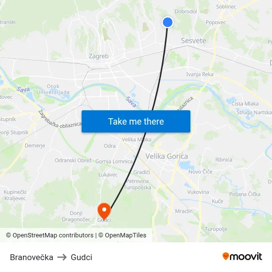 Branovečka to Gudci map