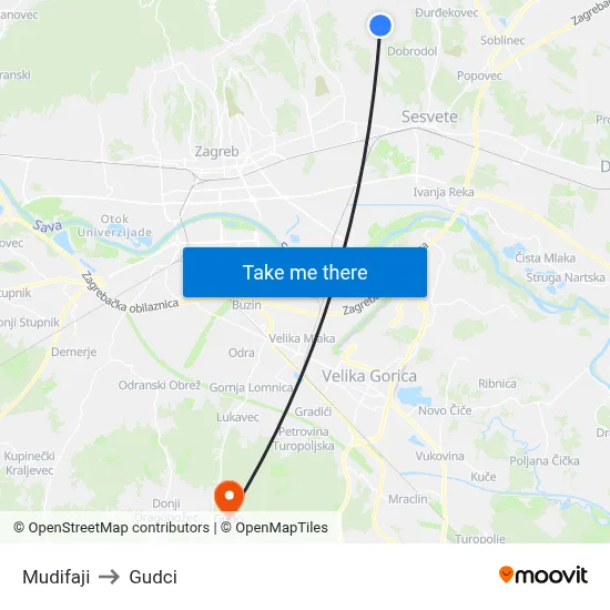 Mudifaji to Gudci map