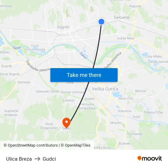 Ulica Breza to Gudci map