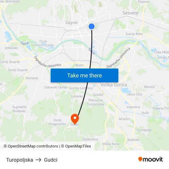 Turopoljska to Gudci map
