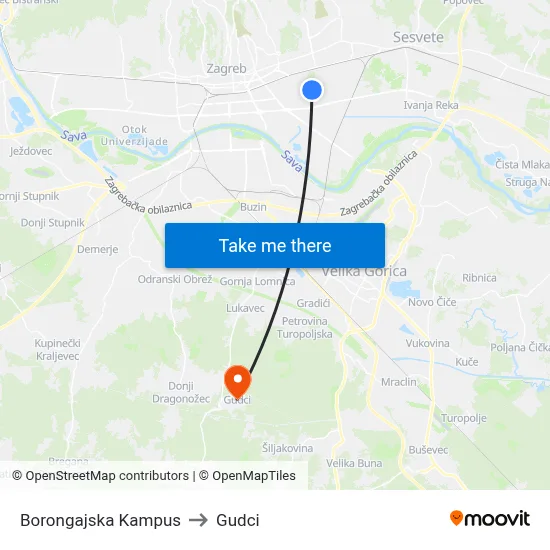 Borongajska Kampus to Gudci map