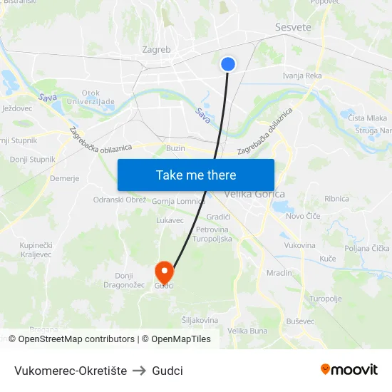 Vukomerec-Okretište to Gudci map