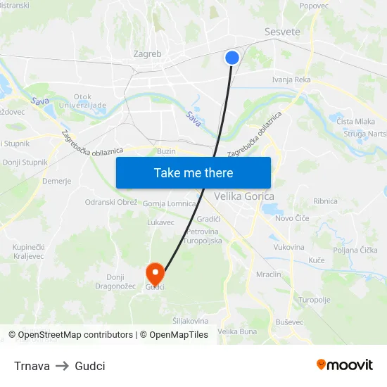 Trnava to Gudci map