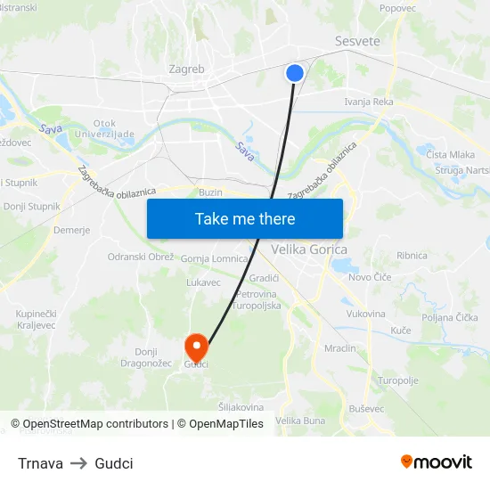 Trnava to Gudci map