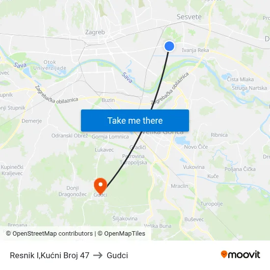 Resnik I,Kućni Broj 47 to Gudci map