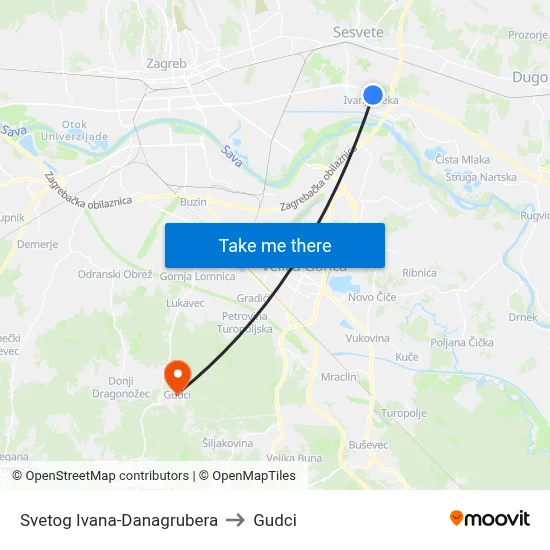 Svetog Ivana-Danagrubera to Gudci map