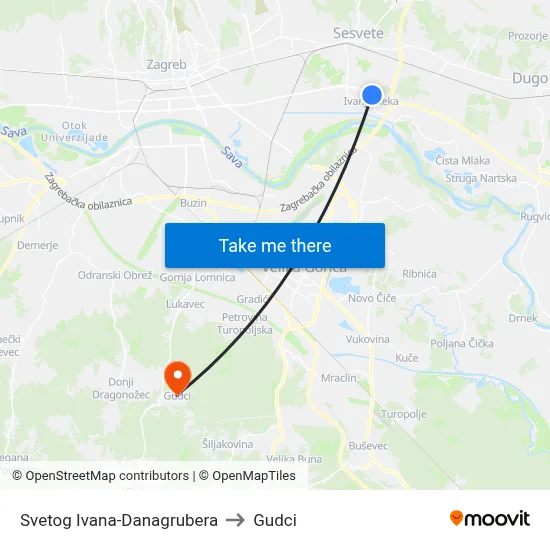 Svetog Ivana-Danagrubera to Gudci map