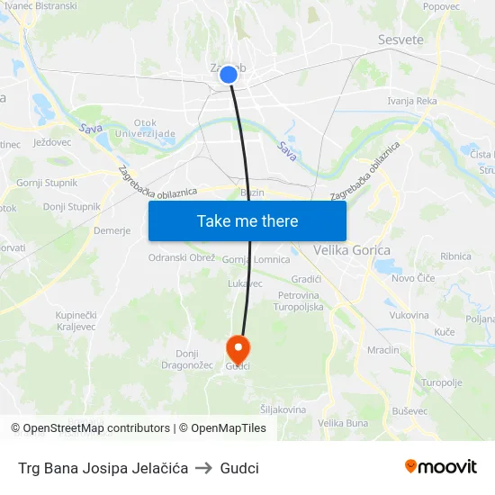 Trg Bana Josipa Jelačića to Gudci map