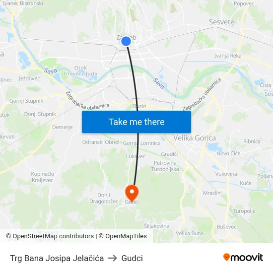 Trg Bana Josipa Jelačića to Gudci map