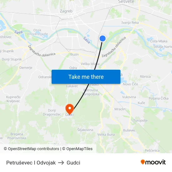 Petruševec I Odvojak to Gudci map