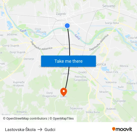 Lastovska-Škola to Gudci map