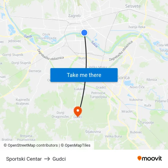 Sportski Centar to Gudci map