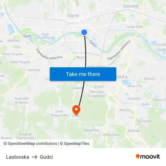 Lastovska to Gudci map