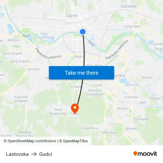 Lastovska to Gudci map