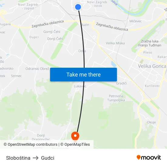 Sloboština to Gudci map