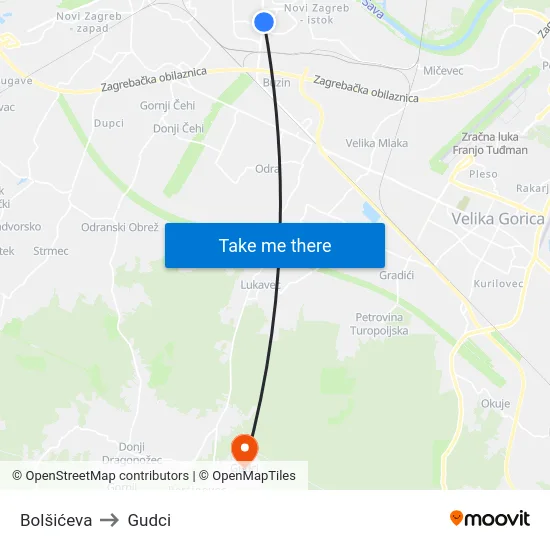 Bolšićeva to Gudci map