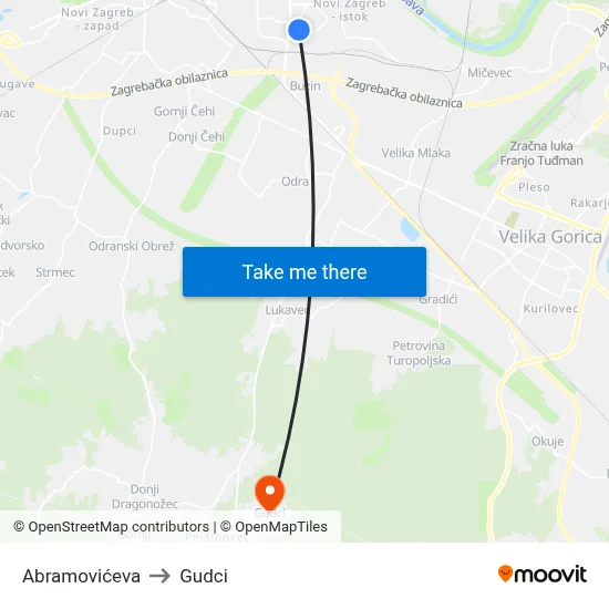 Abramovićeva to Gudci map