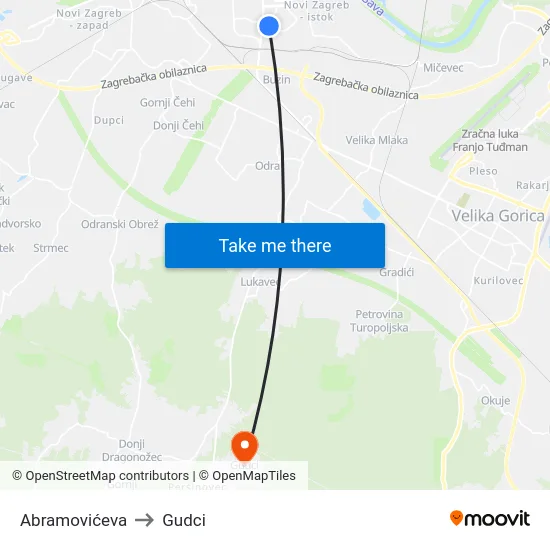 Abramovićeva to Gudci map