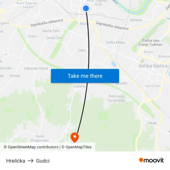 Hrelićka to Gudci map