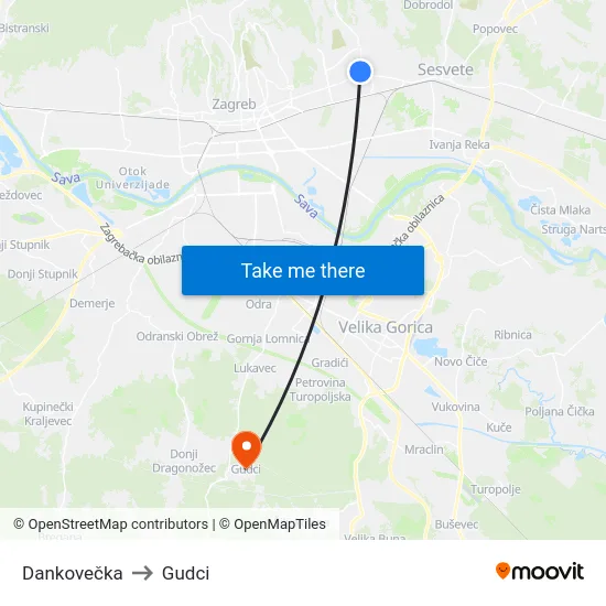 Dankovečka to Gudci map