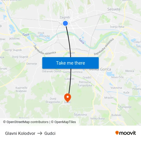 Glavni Kolodvor to Gudci map