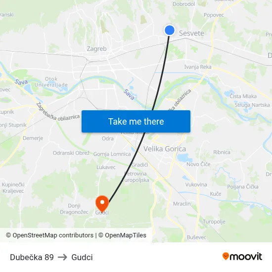 Dubečka 89 to Gudci map