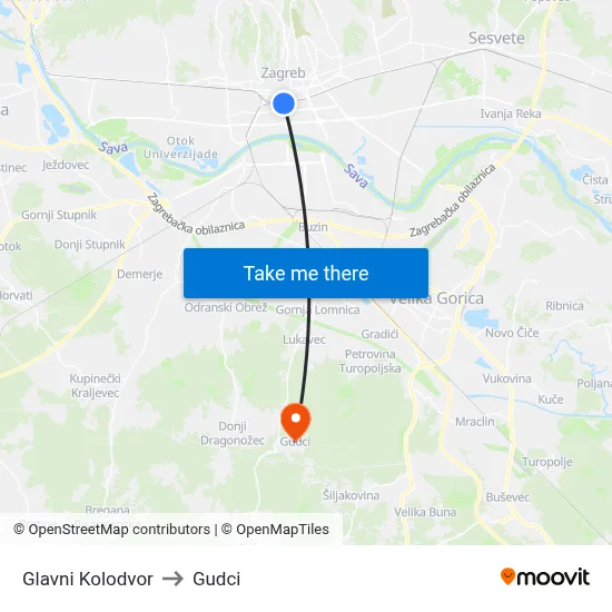 Glavni Kolodvor to Gudci map