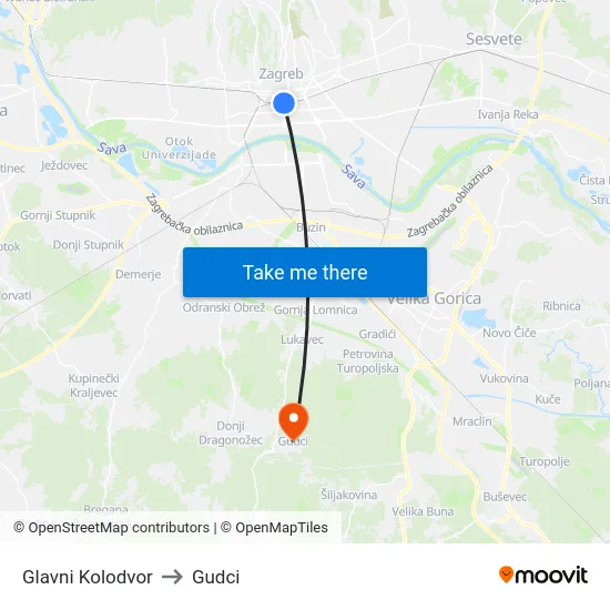Glavni Kolodvor to Gudci map