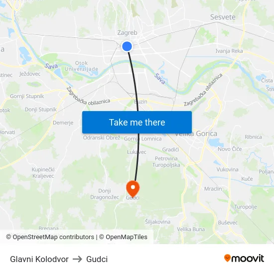 Glavni Kolodvor to Gudci map