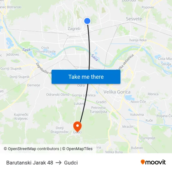 Barutanski Jarak 48 to Gudci map