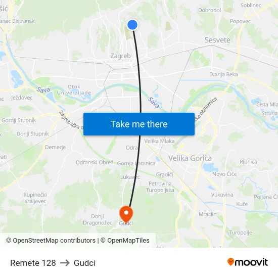 Remete 128 to Gudci map