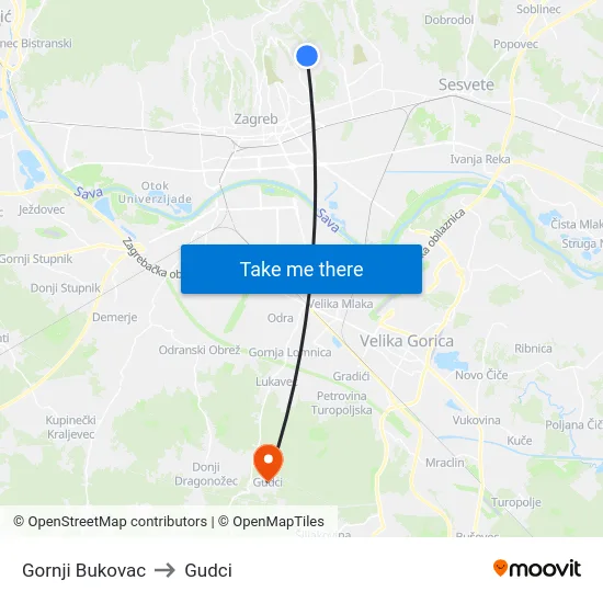 Gornji Bukovac to Gudci map