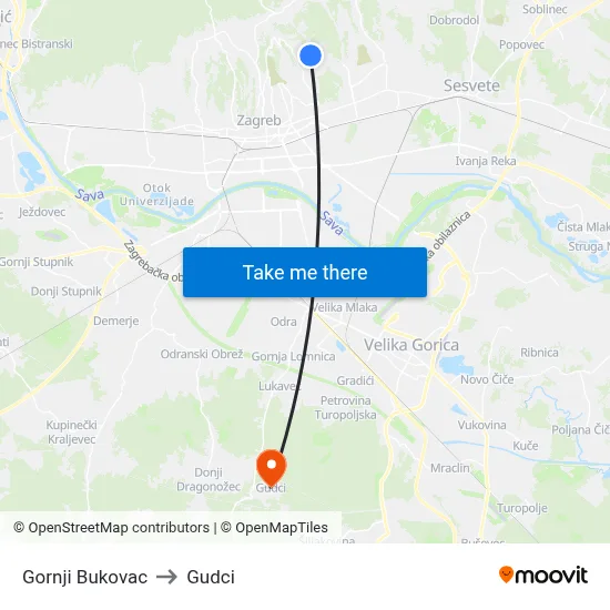 Gornji Bukovac to Gudci map