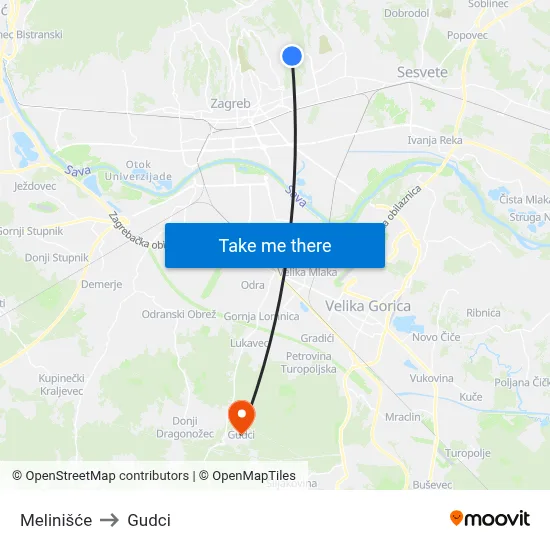 Melinišće to Gudci map