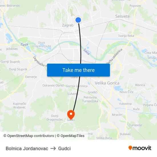 Bolnica Jordanovac to Gudci map