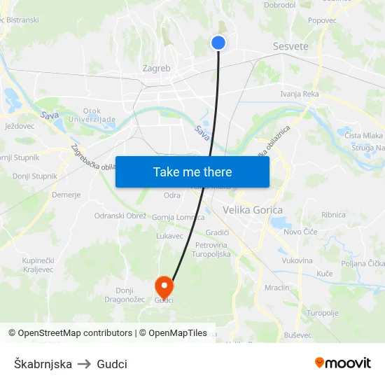 Škabrnjska to Gudci map