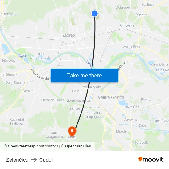 Zelenčica to Gudci map