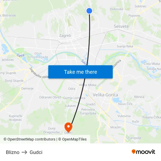 Blizno to Gudci map