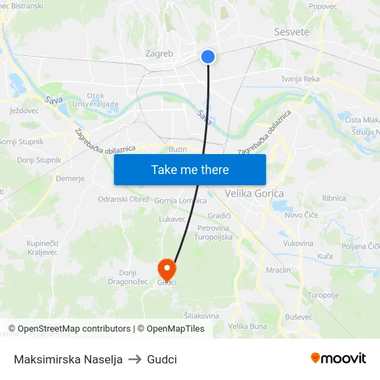 Maksimirska Naselja to Gudci map
