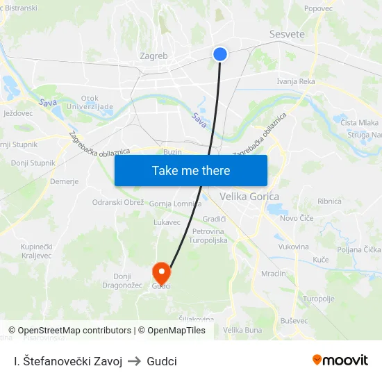 I. Štefanovečki Zavoj to Gudci map