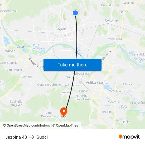 Jazbina 48 to Gudci map