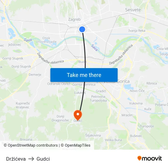 Držićeva to Gudci map