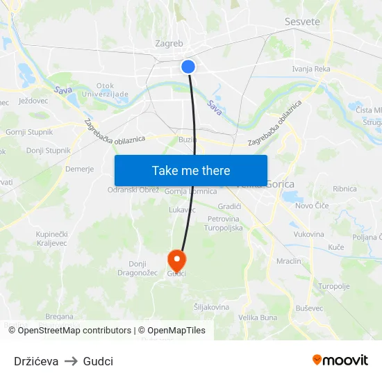 Držićeva to Gudci map